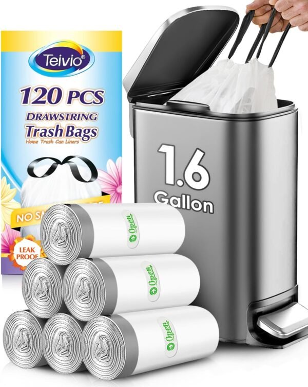 711AIeax9HL._AC_SL1500_ Teivio 1.6 Gallon Trash Bags Review Strong Drawstring Kitchen Garbage Bags