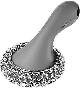 Cast Iron Scrubber SUBEKYU Review Durable Silicone Handle Chainmail Cleaner