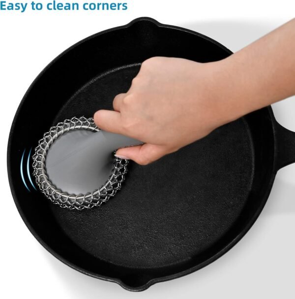 Cast Iron Scrubber SUBEKYU Review Durable Silicone Handle Chainmail Cleaner