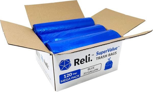 33 Gallon Recycling Trash Bags Reli Review Tough Blue Bags for Home and Commercial Use