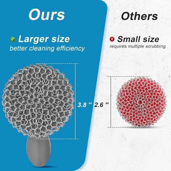 Cast Iron Scrubber SUBEKYU Review Durable Silicone Handle Chainmail Cleaner