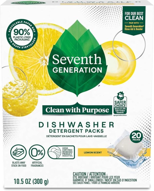 81G4fA1NcCL._AC_SL1500_ Seventh Generation Lemon Dishwasher Detergent Pods Review Powerful Plant-Based Cleaning