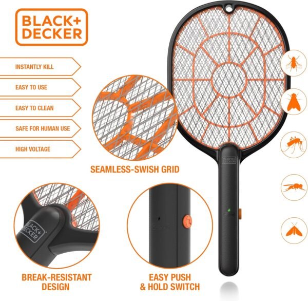 Bug Zapper Racket – Electric Fly Swatter for Gnats, Mosquitoes, & More – Harmless-to-Humans Outdoor Bug Zapper Battery Operated – Handheld Electric Fly Swatter –Indoor Racket